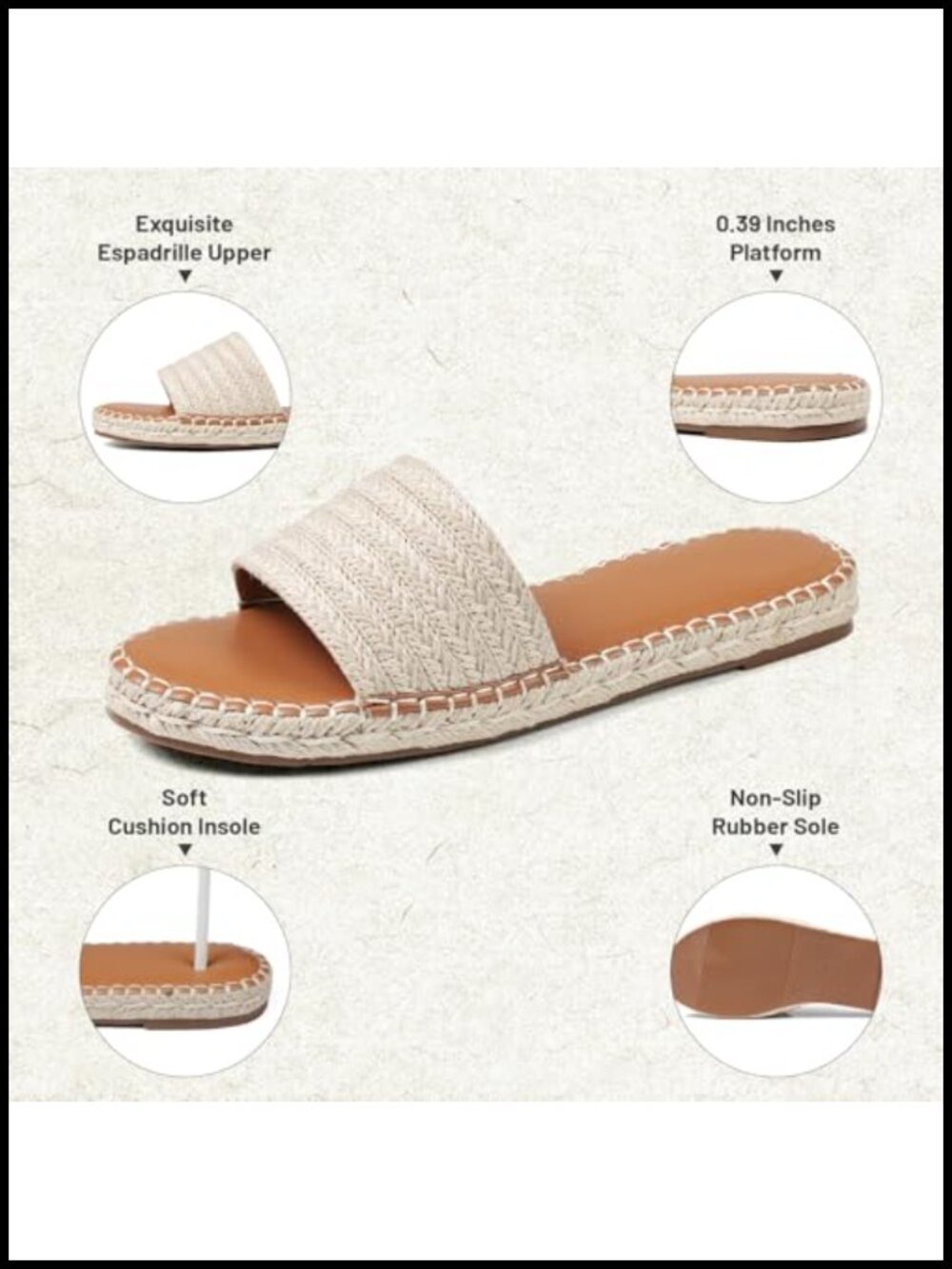 Raffia Woven Flat Sandals Espadrille Slides Open Toe Slip On - Picture 4 of 6